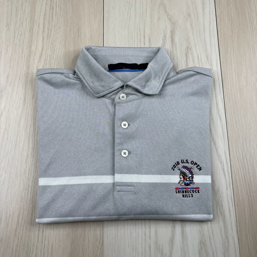 RLX Ralph Lauren Gray Polo with White Stripe and Multicolor US Open Logo